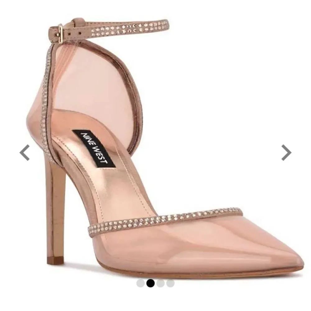 Nine West Tootsie Pointed Toe Ankle Strap Pumps Rhinestone Shimmer Heels